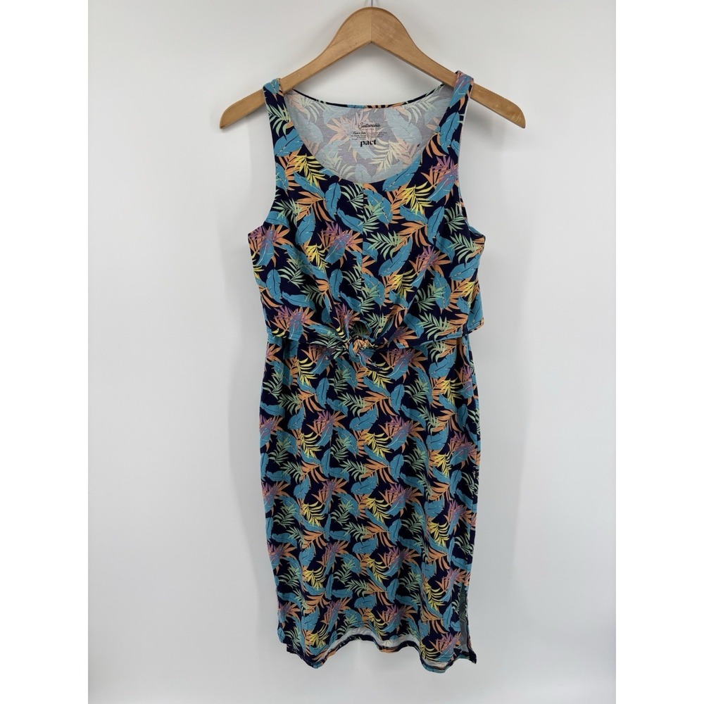 Pact Organic Cotton Tie Front Tank Dress Sz S Tropical Resortwear Momcore Chic